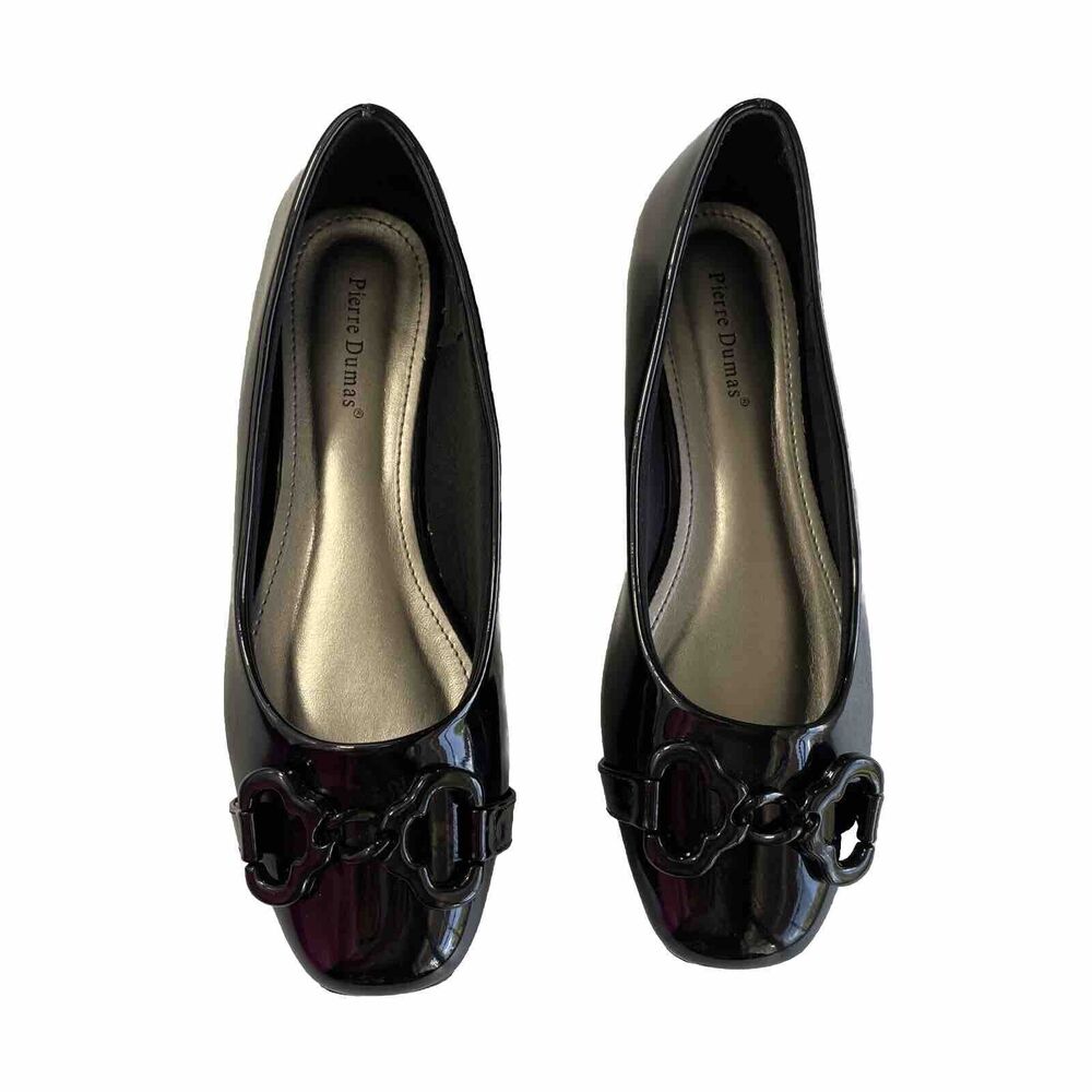 Pierre Dumas Women's Moni 66 Black Faux Patent Flats Slip-On Shoes Size 8M